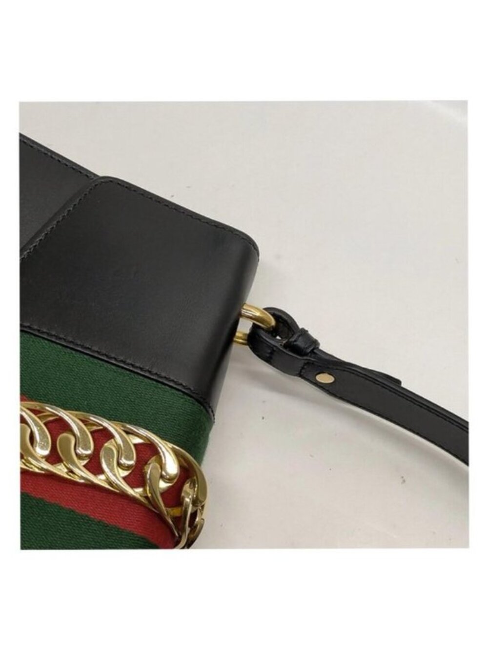 Authentic Gucci Sylvie Leather Shoulder Crossbody Bag Web Stripe Black - Picture 9 of 16